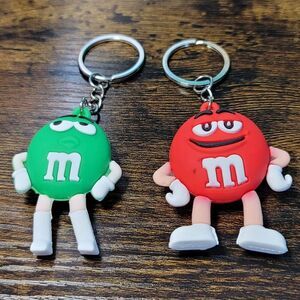 M&M keychains Set 2 pack 1 Red and 1 Green